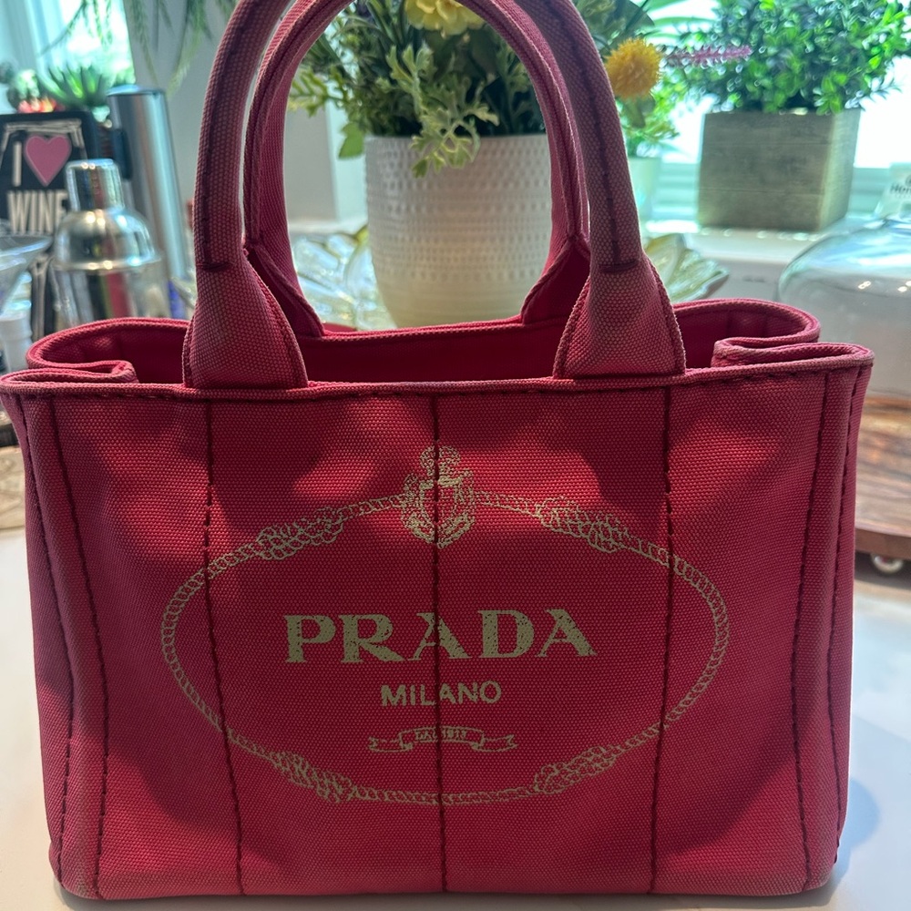 Prada Pink Canvas Tote Bag with Crossbody Straps